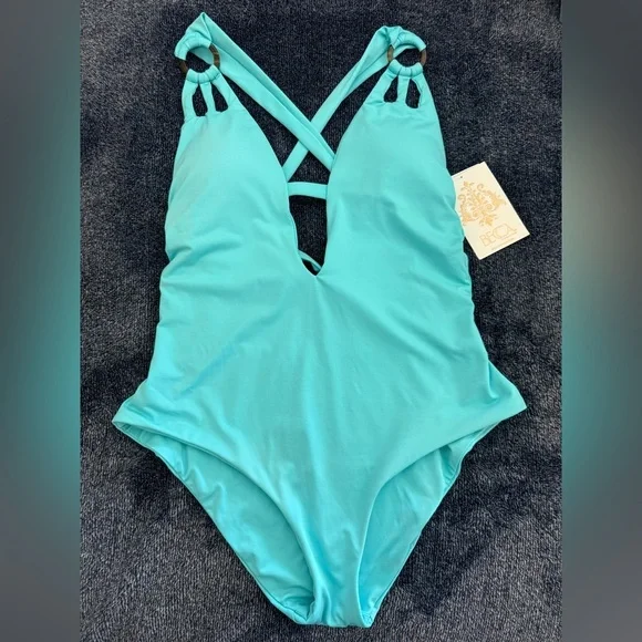 BECCA Color Code Plunge One-Piece Swimsuit blue - Picture 4 of 9